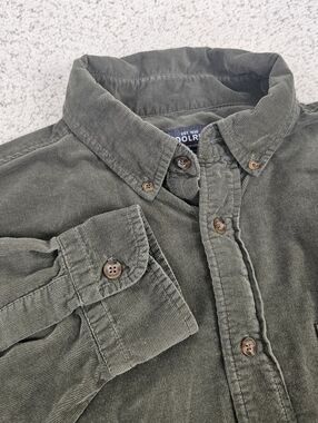 Woolrich Corduroy Shirt Mens Long Sleeve Button Up Olive Green XL Cotton Outdoor